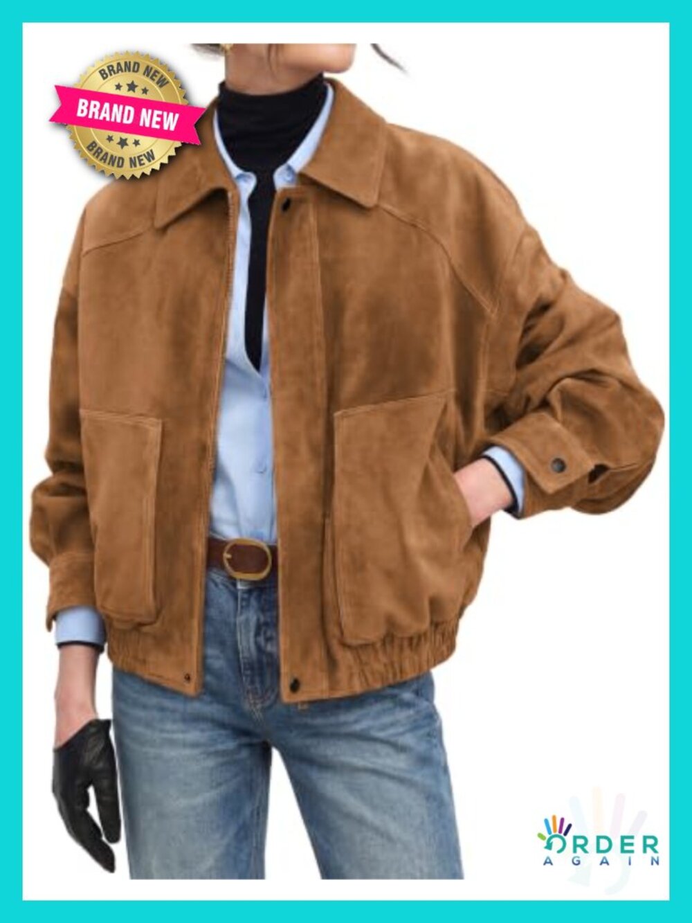 Faux Suede Jacket Fall Long Sleeve Oversized Bomber Coat Snap Cuffs